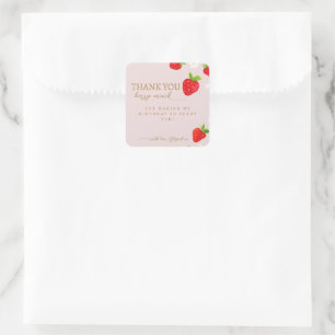 Adesivo Quadrado Berry Primeiro 11 rua Morango Aniversário Obrigado