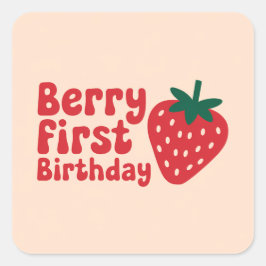 Adesivo Quadrado Berry Primeiro Aniversário - Cute Strawberry Theme
