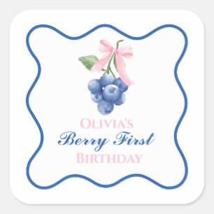 Adesivo Quadrado Berry Primeiro aniversário de mirtilo Arco Rosa Co