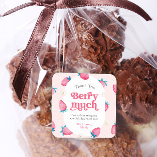 Adesivo Quadrado Berry primeiro aniversario Strawberry Primeiro Bda