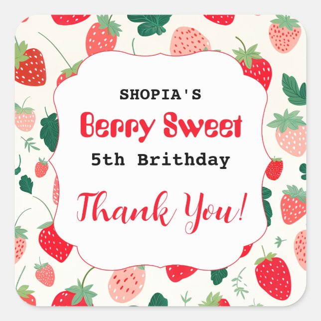 Adesivo Quadrado Berry Sweet Birthday Convite (Frente)