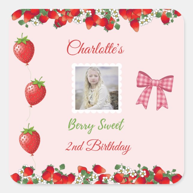 Adesivo Quadrado Berry Sweet Birthday Photo (Frente)