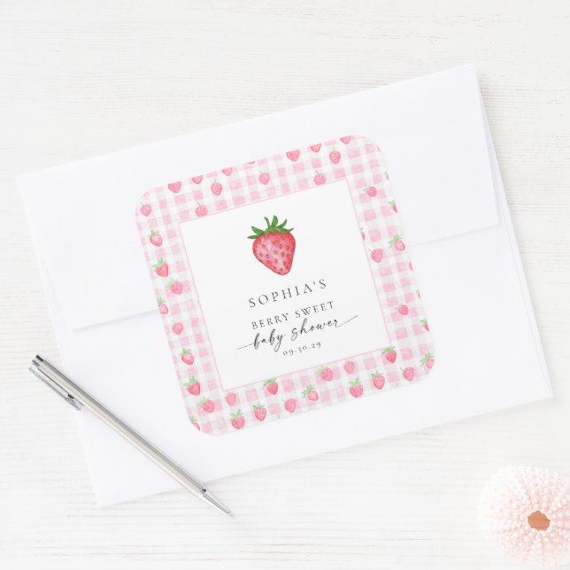Adesivo Quadrado Berry Sweet Strawberry Chá de fraldas Square Stick (Envelope)