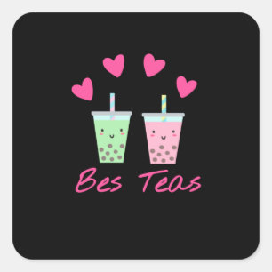 Adesivo Quadrado Bes Teas Besties Bble Tea Cute Boba Melhores Amigo