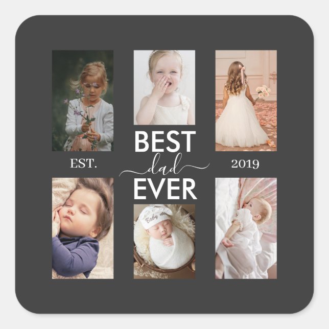 Adesivo Quadrado Best Dad Ever Customizable year and images (Frente)