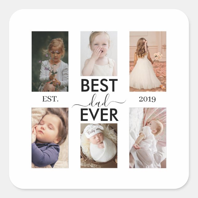 Adesivo Quadrado Best Dad Ever Customizable year and images (Frente)