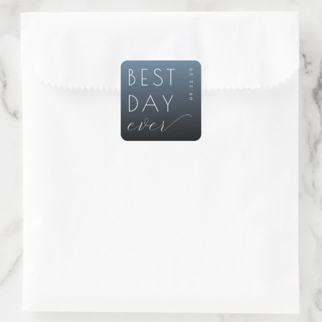 Adesivo Quadrado Best Day Ever Celebration Blue Minimalist (Bolsa)