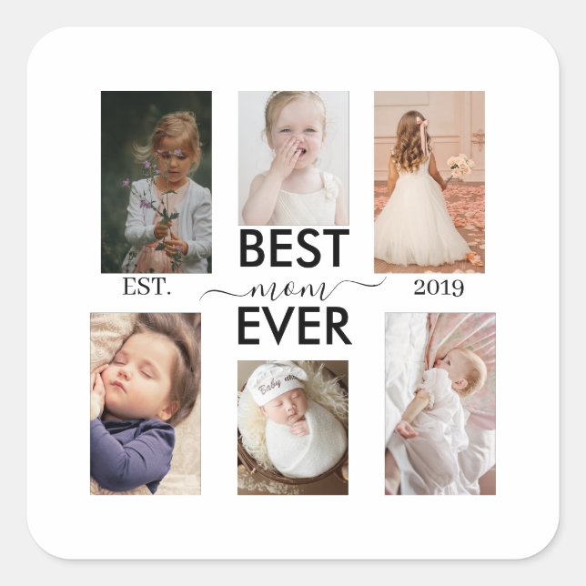 Adesivo Quadrado Best Mom Ever Customizable year and images (Frente)