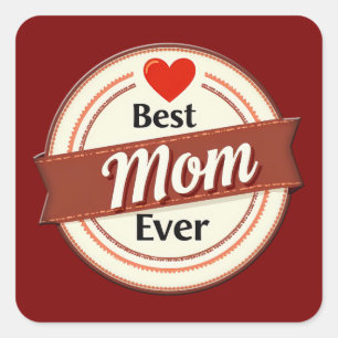 Adesivo Quadrado Best Mom Ever Retro Ribbon Emblem