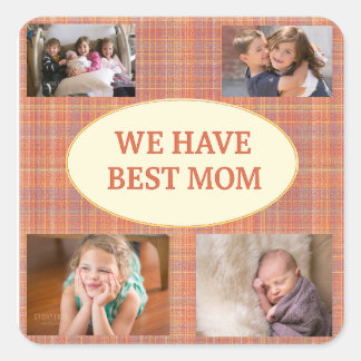 Adesivo Quadrado Best Mom Plaid Tribute