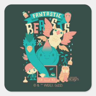 Adesivo Quadrado Bestas Fantásticas De Cartoon Com Newt Scamander