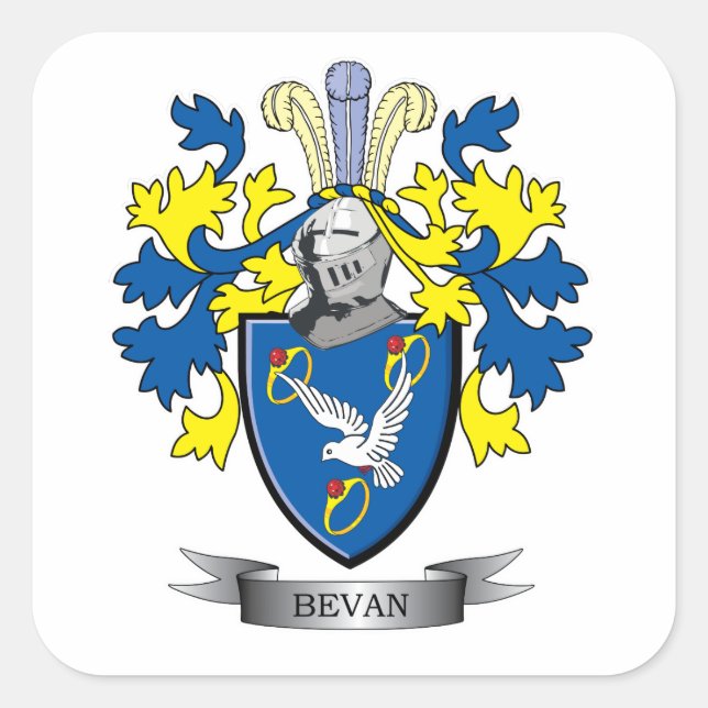 Adesivo Quadrado Bevan Family Crest Casaco de Armas (Frente)