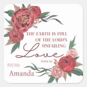 Adesivo Quadrado Bíblia Cristã Verse Sticker Watercolor Floral
