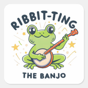 Adesivo Quadrado Bíblia no Banjo, Sapo bonito tocando música
