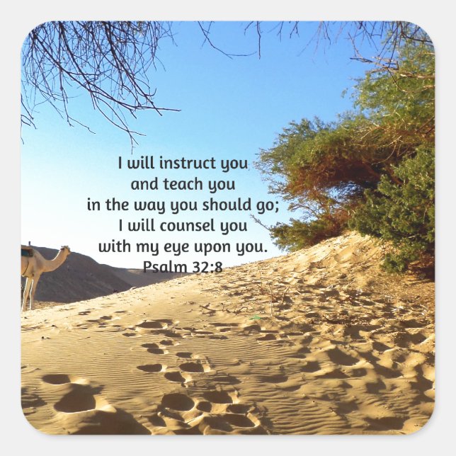 Adesivo Quadrado Bíblia Versa Salm De Cotação Inspiracional 32:8 (Frente)