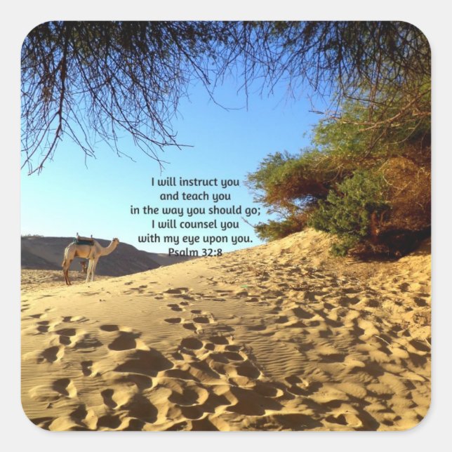 Adesivo Quadrado Bíblia Versa Salm De Cotação Inspiracional 32:8 (Frente)
