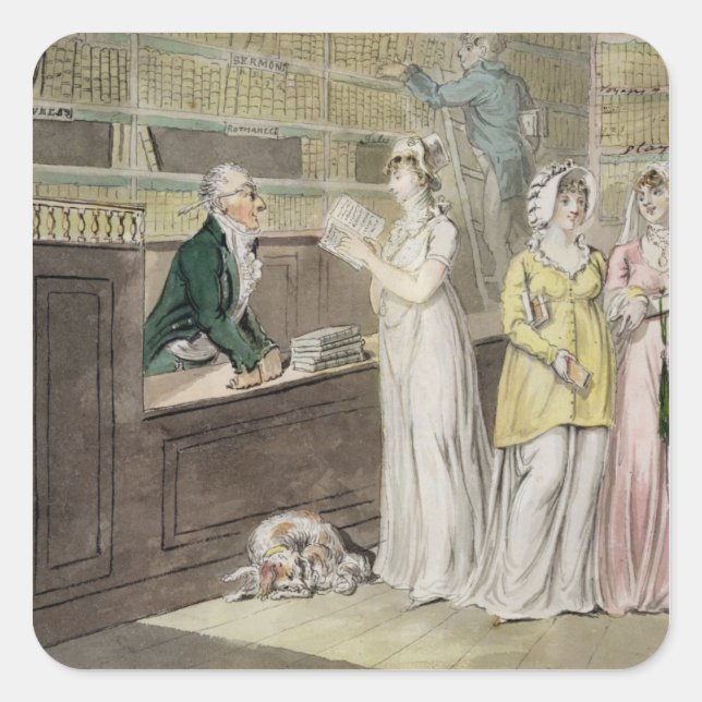 Adesivo Quadrado Biblioteca de circulação (caneta e tinta e w/c e w (Frente)