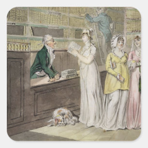 Adesivo Quadrado Biblioteca de circulação (caneta e tinta e w/c e w