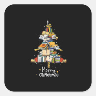 Adesivo Quadrado Biblioteca de Natal Feliz Livro de Árvores Cute Lo