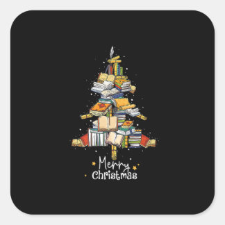 Adesivo Quadrado Biblioteca de Natal Feliz Livro de Árvores Cute Lo