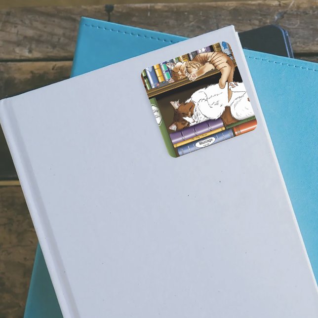 Adesivo Quadrado Biblioteca do Book Shelf Cats (Criador carregado)