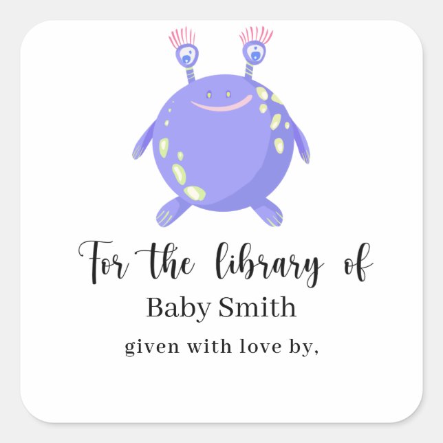 Adesivo Quadrado Biblioteca do Chá de Bebê Monstro (Frente)