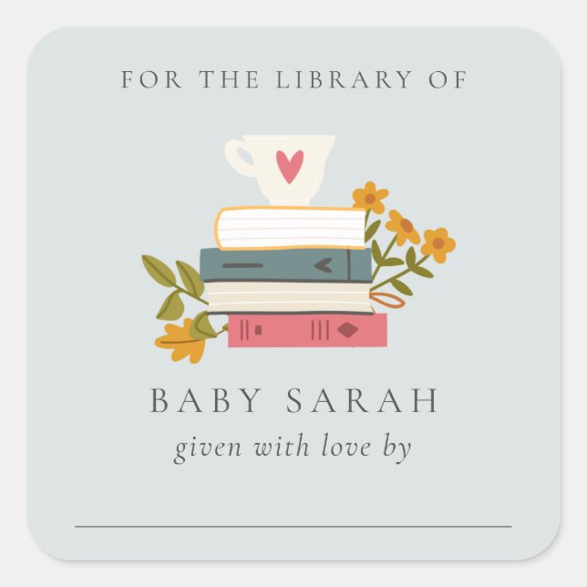 Adesivo Quadrado Biblioteca Floral de Bebê Floral Cuja Folha De His (Frente)