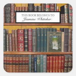Adesivo Quadrado Biblioteca Personalizada de Livros Vintage