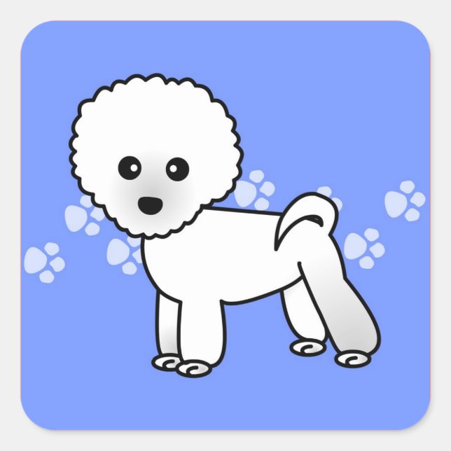 Adesivo Quadrado Bichon Frise - Cartoon Azul (Frente)