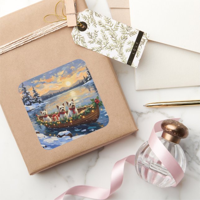 Adesivo Quadrado Bichon Frise Christmas Boat Holiday (Presentear)