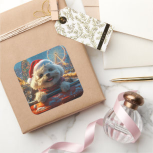 Adesivo Quadrado Bichon Frise Cog Roller Porta copos Natal