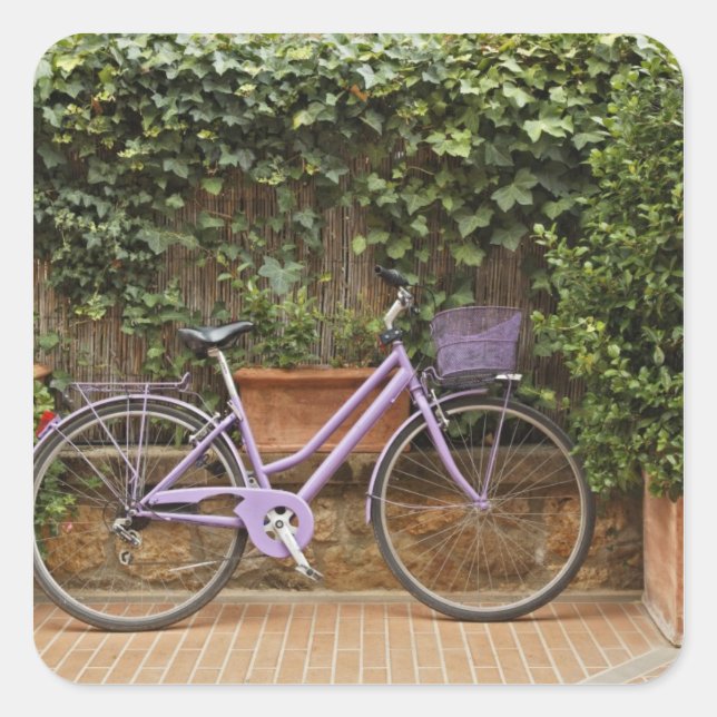 Adesivo Quadrado Bicicleta estacionada, Pienza, Itália, Toscana (Frente)