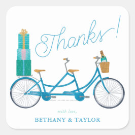 Adesivo Quadrado Bicicleta para Dois Aquarela Bicicleta Tandem