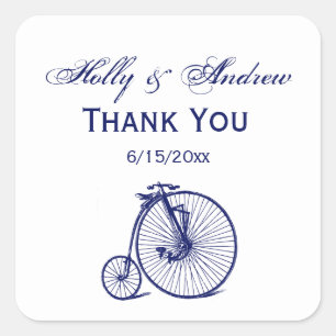 Adesivo Quadrado Bicicleta Penny Farthing Vintage Velocipede Azul