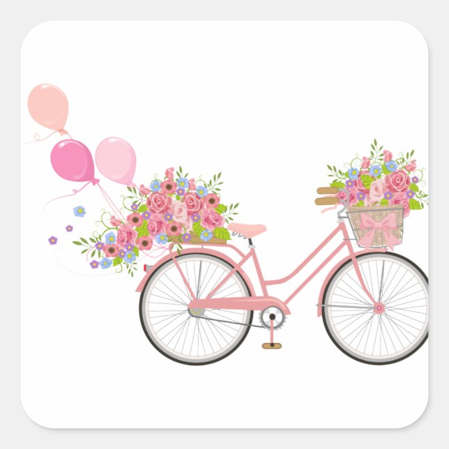 Adesivo Quadrado Bicicleta Rosa Whimsical (Frente)