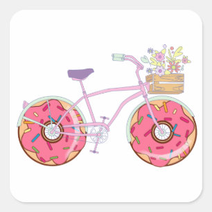 Adesivo Quadrado Bicicleta Rosquinha - Bicicleta Engraçada com Rod