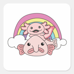 Adesivo Quadrado Bicicletas Axolotl Cuecas Com Rainbow Kawaii
