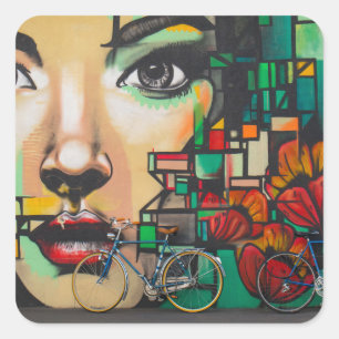 Adesivo Quadrado Bicicletas na parede do Grafite
