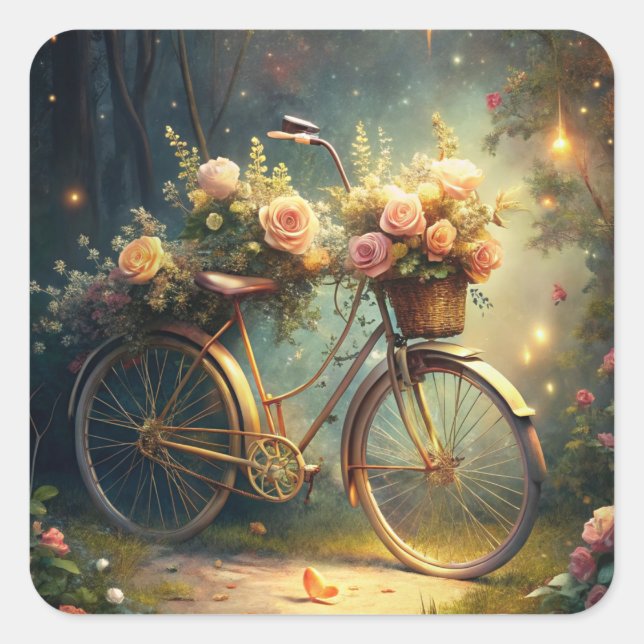 Adesivo Quadrado Bicycle and Flowers (Frente)