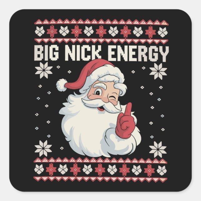 Adesivo Quadrado Big Nick Energy Santa Ugly Christmas Sweater (Frente)
