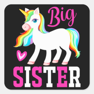 Adesivo Quadrado Big Sister Magical Unicorn com Rainbow Mane & Tail