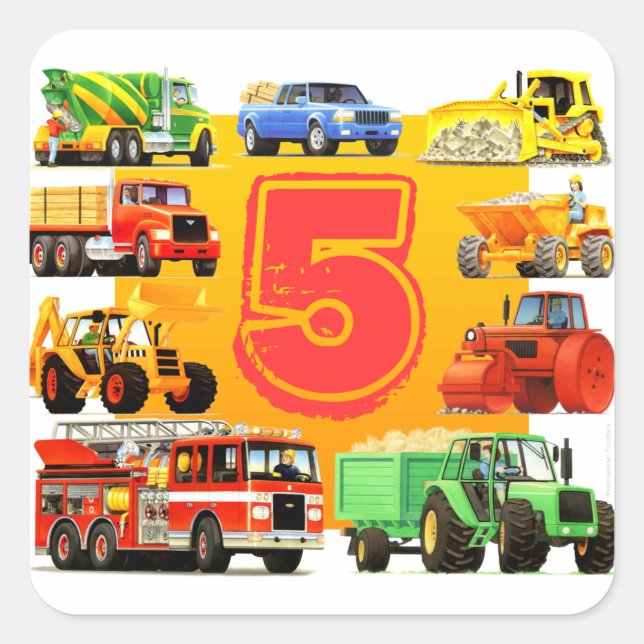 Adesivo Quadrado Big Trucks 5 Birthday (Frente)