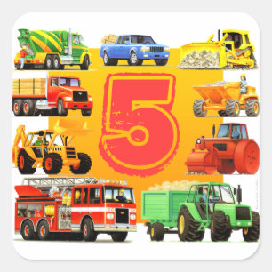 Adesivo Quadrado Big Trucks 5 Birthday