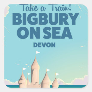Adesivo Quadrado Bigbury on Sea Beach Devon Viagens vintage