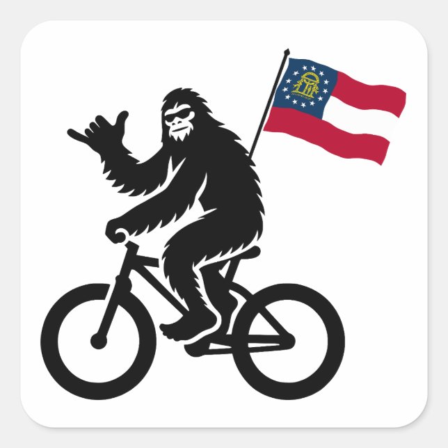 Adesivo Quadrado Bigfoot ciclando a bandeira da Geórgia (Frente)