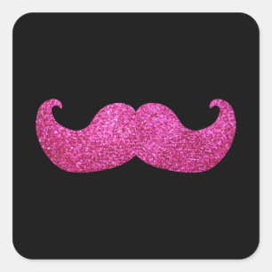 Adesivo Quadrado Bigode cor-de-rosa de Bling (gráfico do brilho do