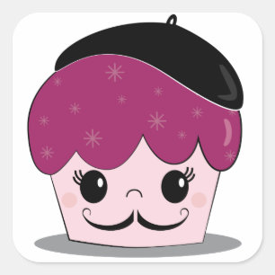 Adesivo Quadrado Bigode do cupcake do Artiste