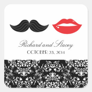 Adesivo Quadrado Bigode vermelho, preto & branco & casamento tema