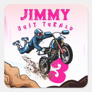 Adesivo Quadrado Biker Kid Dirt Stunt Festa de aniversário Squa