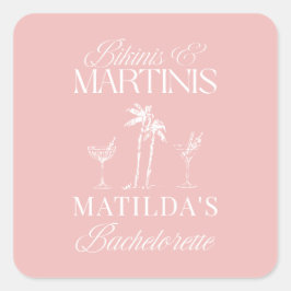 Adesivo Quadrado Bikinis e martinis Bachelorette vintage Elegante